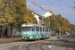 Szeged Strasenbahn Tw 808 ist hier als Fahrschulwagen auf dem Weg zum Szeged pu zu sehen.