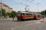 Strasenbahn Prag Museumstriebwagen mit passenden Beiwagen der Prager Strassenbahn am 02.04.09.