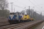 br-275-mak-g-1206 Rurtalbahn V 105 'Sally' mit Bauzug in Hilden am 05.04.2009 Gr��e an den tf !