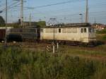 WAB Westfalische Almetalbahn WAB-Loks 52 und 51 warten vor der Kulisse der Stadt Bergen/R�gen am Abend des 18.Mai 2009 auf Ausfahrt.