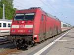 BR 101 mit Zugen 101 080-0 steht mit IC 2213 Ostseebad Binz-Stuttgart Hbf.abgestellt im Bahnhof Ostseebad Binz.(21.05.09)