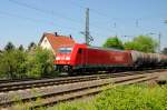 BR 185 mit Zugen 185 351-4 vor einem 'Kessel Buntes', unterwegs entlang der Bergstrasse Richtung Bensheim, KBS 650. 