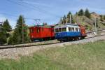 RB Rigi Bahnen He 2/2 18 und BDhe 2/4 7 fahren am 21.5.09 von Rigi Kulm Richtung Rigi Staffel.