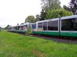 Vogtlandbahn VT36, VT31 ('Stadt Klingenthal') und VT48 ('St. Ulrich Weischlitz') als VBG83119/83219 in Muldenberg-Flo�platz, 21.5.09. Wegen Himmelfahrt zu dritt.
