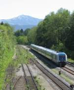 BR 223 223 068 mit ihren Alex und einer weitern 223 als Schlusslok bei der Einfahrt in den Hauptbahnhof Kempten.17.05.09.