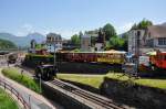 RB Rigi Bahnen Dampfloktreffen Goldau 24.Mai 2009. �bersicht �ber das Depotgel�nde der Arth Rigi Bahn. Links in der Mitte die schwarze Lok Ed 3/3 Nr.4 'Schwyz' von 1887 und dahinter am linken Rand die Ec 2/5 'Genf' Nr.396 von 1858.