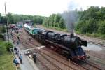 br-50-50-drg-dr-db-050-053-db 50 3616-5 rangiert mit dem Museumszug und der Wismut V 300 005 am 23.05.09 im Eisenbahnmuseum Schwarzenberg. Fotografiert aus dem Museumsstellwerk des VSE.