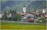 strecke-prattigau-lq-da Ge 4/4 I 605 'Silvretta' hat leere Holzwagen nach Furna gebracht und befindet sich auf der R�ckfahrt nach Landquart bei Schiers. (05.05.2009)