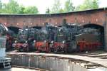 BR 75 3 der auf s�chsischen Nebenbahnen typischsten Tenderloks waren vorm Lokschuppen im BW Schwarzenberg aufgestellt, 21.05.09