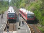 3x 628.4 am 01.05.2009 in Selbitz. Die Bahn setzt immer ...