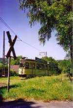 Bergisches Strasenbahnmuseum Der Treibwagen 275 kurz vor der Station Schulkohlfurth. Pfingsten 2009.