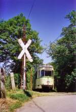 Bergisches Strasenbahnmuseum Meterspur-Triebwagen 275, ehemals der Bochum-Gelsenkirchener-Stra�enbahnen AG (Baujahr 1957, 6 Achsen, Gewicht 22,7 t). Pfingsten 2009.
