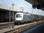 br-182-private ES 64 U2 100 hier mit ihrem G�terzug in Basel Bad Bf. 4.6.09 