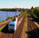 ARRIVA 223 064-7 auf dem Bodenseedamm in Lindau; 30.05.2009  ...