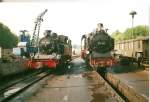 Rugensche Baderbahn - Rasender Roland 99 4801 und 99(1)784 im Juni 1999 in der Einsatzstelle Putbus.