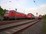 BR 101 Lokportraits Kleine Generationsparade am Abend des 30.05.09. im Ostseebad Binz. Zusehen ist links die 101 048-7 mit IC 2213 nach Stuttgart Hbf, mitte die 115 332-9 mit IC 1861 aus Hamburg-Altona und rechts die 101 001-6 mit IC 2356 nach D�sseldorf Hbf.           