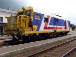 sonstige Gleismesswagen EM-S T120(99819163503-1, ex SKL651003-6) wartet vor dem herannahendem Hagelsturm am Bhf. Ried i.I.;090611