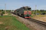 2TE116 - 1444 mit G�terzug bei Ludza (10.05.2009)  ...