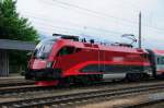 Railjet-Zugmittel im Lokportrait: 1116 202 in Brixlegg am 20.06.09 . ...