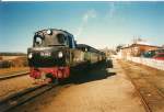 Rugensche Baderbahn - Rasender Roland Auf Grund von Bauarbeiten zwischen Putbus und Binz fuhr der Rasende Roland im M�rz 1997 nur zwischen Binz und G�hren.Hier stand die 99 4802 f�r die R�ckfahrt nach G�hren im damaligen Bahnhof Binz-Ost.