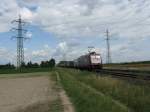BR 185 mit Zugen 185 601-2 mit GZ richtung Mannheim.Am 20.06.09 in Lampertheim.