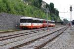 TRN - Les Transports Regionaux Neuchatelois BDe 4/4 3, Bt 21 und BDe 4/4 5 der TRN fahren am 4.7.09 aus Le Locle aus.