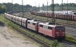 BR 151 Da konnt ich mein Gl�ck kaum fassen,nach einem Sprint �ber die Fussg�ngerbr�cke kam mir heute(07.07.2009)am Seelzer Rbf. nochmal die 151 021-3 mit der 151 001-5 in Doppeltraktion vor die Linse.