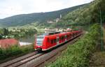 BR 425 RE1 nach Heilbronn mit 425 756-6 am 13.7.2009 bei Zwingenberg.
