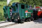 BRB Brienz Rothornbahn In der Mittelstation Planalp stehen am 20.7.09 die beiden Neubaudampflokomotiven H 2/3 14 und H 2/3 15.