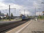 br-232-private D 06 mit Holzzug durch Schwerin Hbf am 25.Juli.09