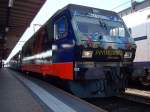 SOB Sudost-Bahn SOB Re 456 092 mit Voralpen-Express kurz vor der Abfahrt in Rapperswil SG. 26. Juli 2009, 17:03