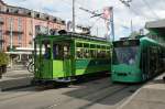 strasenbahn-basel-bvb-blt Alt begegnet neu. BVB Be 2/2 163 begegnete am 18.07.2009 Be 6/8 326.