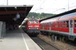 BR 218 Lokportraits Und schon ist die Rangierfahrt beendet und 218 427-3 h�ngt an ihrem S�dbahn-IRE. In wenigen Minuten erh�lt sie den Abfahrtsauftrag und wird ihre Reise in Richtung Lindau beginnen. Aufgenommen am 25.7.2009 in Ulm.