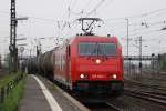 185 606-1 mit Kesselwagenzug in Mainz Bischofsheim am 16.04.2009  ...