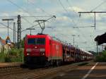 BR 185 mit Zugen 185 287-0 zieht einen G�terzug durch Ibbenb�ren am 31.07.09