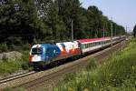 1x16-werbeloks 1216 226 war am 02.08.2009 endlich mal wieder auf der Westbahn nach Salzburg unterwegs. Grund genug, auf ihn in Oberhofen zu warten.