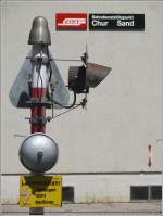 strecke-arosabahn-ch-a Warnblinkanlage beim Depot Sand in Chur. (19.07.2009)