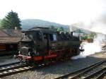 BR 64 64 491 der Dampfbahn Fr�nische Schweiz f�hrt am Morgen des 2.8.2009 los um sich dann gleich an ihren Zug zu setzten und diesen nach Beringersm�hle und wieder zur�ck zu ziehen 