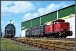 PBSV Verkehrs GmbH PBSV 06 und zwei WAB 'Holzroller' beim Arbeitseinsatz im Nordhafen von Stralsund. am 12.07.09