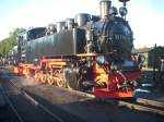 Rugensche Baderbahn - Rasender Roland Sachsenbulle 99 1782 am Abend vom 05.August 2009 in der frei zug�nglichen Einsatzstelle Putbus.