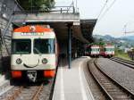 flp-ferrovie-lugano-ponte-tresa FLP - Im FLP Bahnhof von Lugano sind die Triebwagen Be 4/8 41 und der Be 4/8 42 (Regio nach Ponte Tresa) und der Be 4/12 21 .. Bild vom 13.05.2009