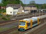 br-650-regioshuttle-private Der VT 650 071 der ODEG am 12.05.2008 bei der Ausfahrt aus Neuenmarkt-Wirsberg. 