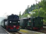 Presnitztalbahn Im Bahnhof Schl�ssel war f�r das I K-Personal ersteinmal Mittagspause. Hier die Begegnung mit 99 1568 am 27.06.2009.