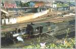 Schmalspurdampf Bahnbetriebswerk RFFSA SR-2 in Sao Joao del Rei. Nr 58 rangiert nahe der Ausfahrt nach Aurelia Mourao. (Archiv 03/1979)