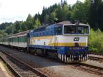 Deutschland --- Tschechien Die 'Taucherbrille' in blau ist am 15.08.09 im Bahnhof von Zelezna Ruda wartet auf die Abfahrt nach Pilsen.