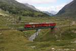 strecke-berninabahn-sm-ti Nachdem die beiden ABe 4/4 II 47 und 48 als Zug 825 von St. Moritz nach Ospizio Bernina gefahren sind, kehren sie am 11.8.09 wieder zur�ck. Auf dem Bild befinden sie sich kurz vor Bernina Lagalb.