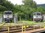 BR 750 Diese 2 Taucherbrillen, 750 409-5 und 750 410-3, stehen am 21.07.'09 abgestellt in Tetschen Gbf.