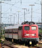 BR 115 115 205-7 steht mit ihren Nachtzugwagen im Mannheimer Hbf 31.7.09