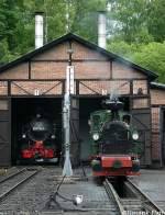Presnitztalbahn Neben 99 1715 wirkt die kleine 99 7528 regelrecht winzig. Aufgenommen am 27.06.2009 im Lbf J�hstadt.