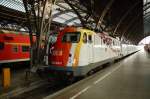 leipzig-hbf 110 329 steht mit ihrem SciencExpress am 15.08. im Leipziger Hbf.